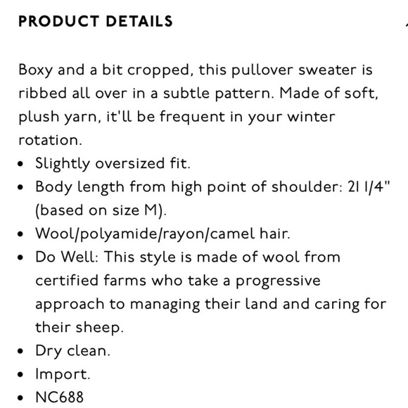 Madewell Belfiore Ribbed Pullover Sweater size Small wool camel hair blend EUC - Picture 4 of 8